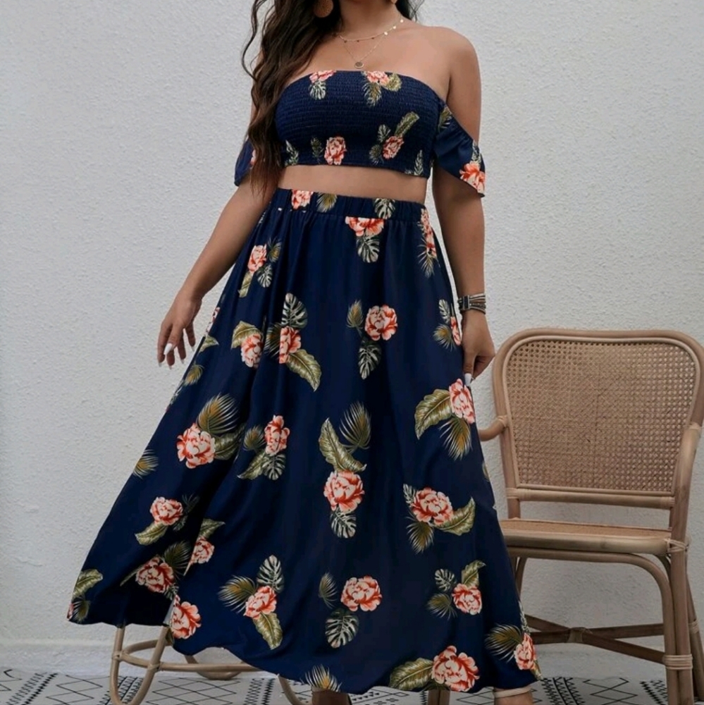 2 piece Navy Floral skirt set